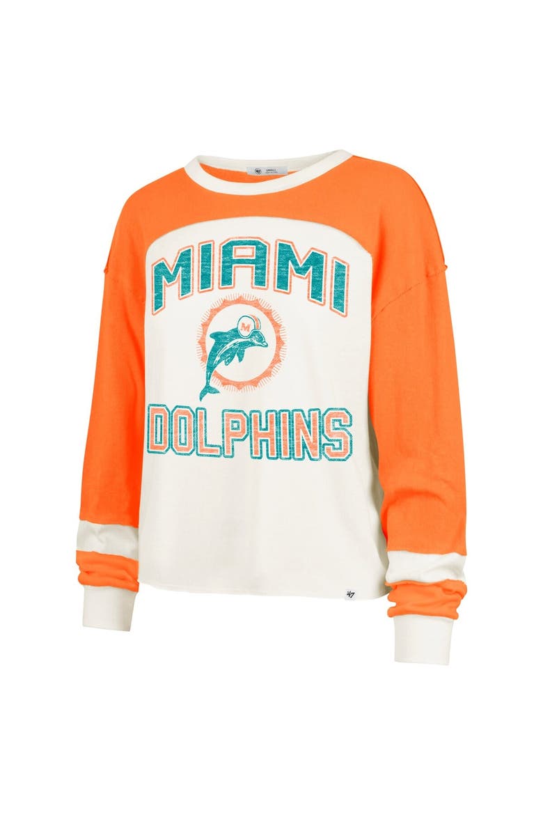 Women's '47 Cream Miami Dolphins Double Header Curve Raglan Long Sleeve Crop Top, Alternate, color, Cream