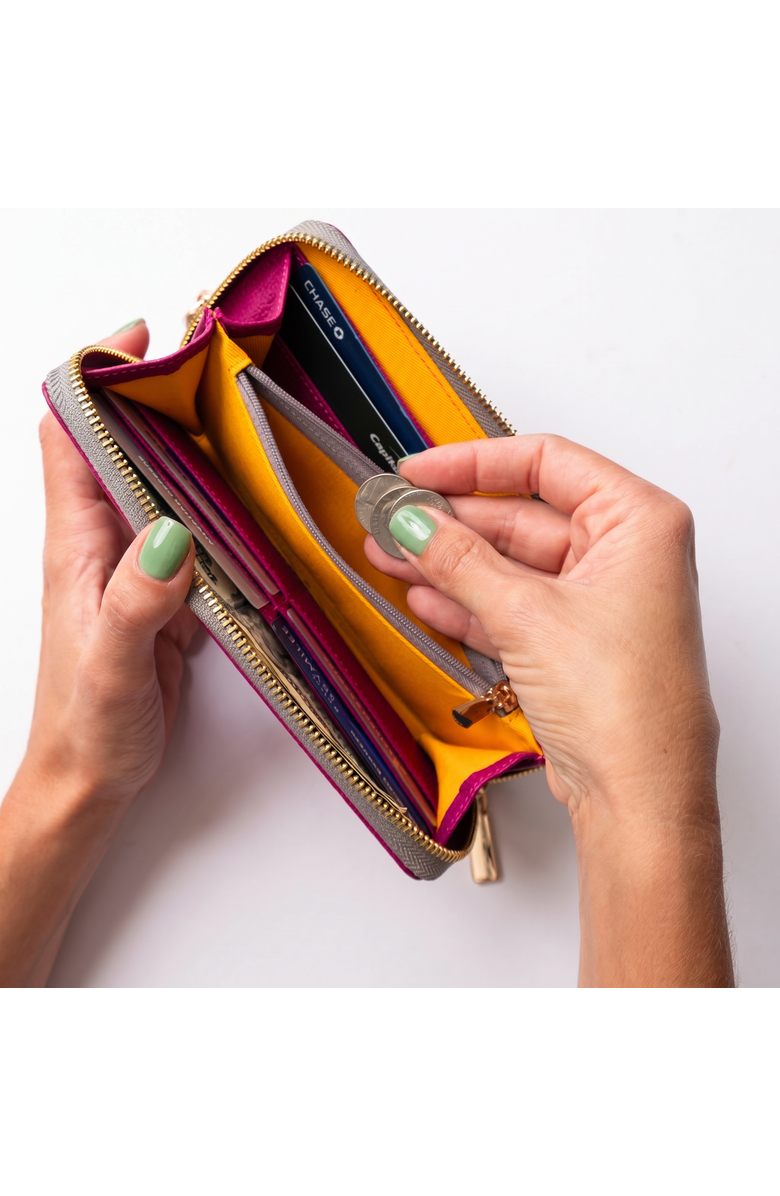 Casupo Large Zipper Wallet with Detachable Key Ring, Alternate, color, Fuchsia