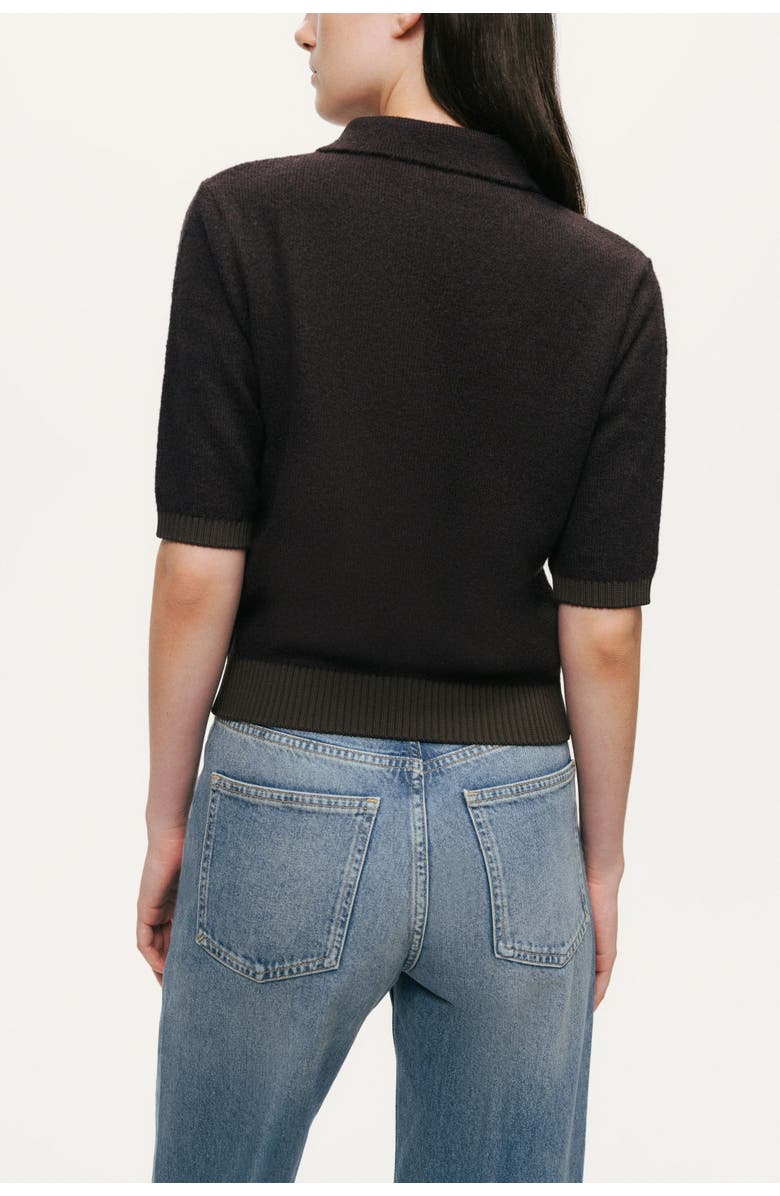 Nocturne Contrast-Trim Short-Sleeve Cardigan, Alternate, color, Brown