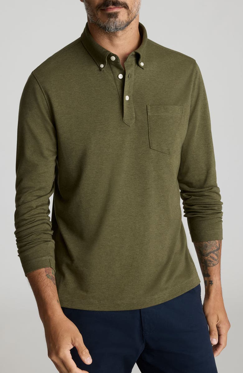 UNTUCKit Vargas Long Sleeve Cotton Polo, Main, color, Heather Olive