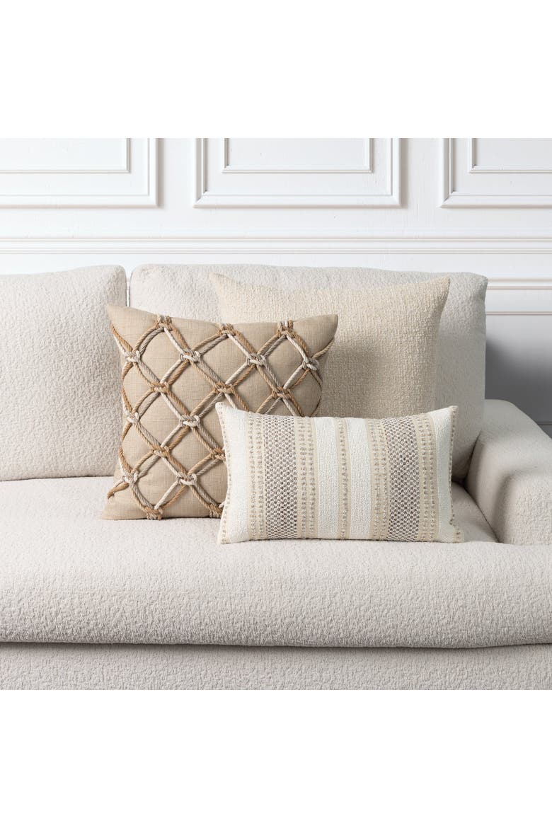 Axis Textural Stripe Indoor & Outdoor Woven Accent Pillow & Insert, Alternate, color, Travertine