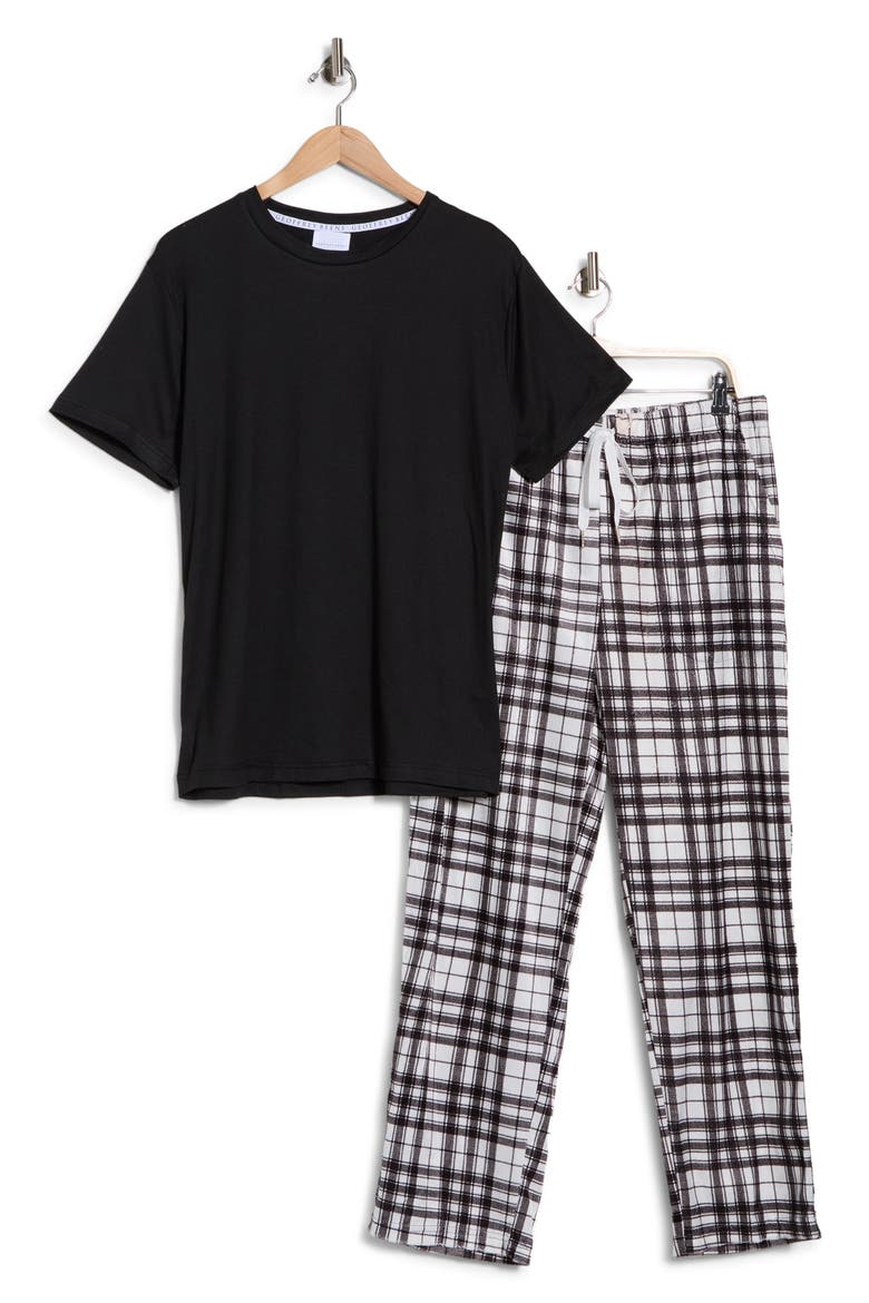 Crewneck T-Shirt & Plaid Pajama Pants Set, Alternate, color, BLACK/ WHITE