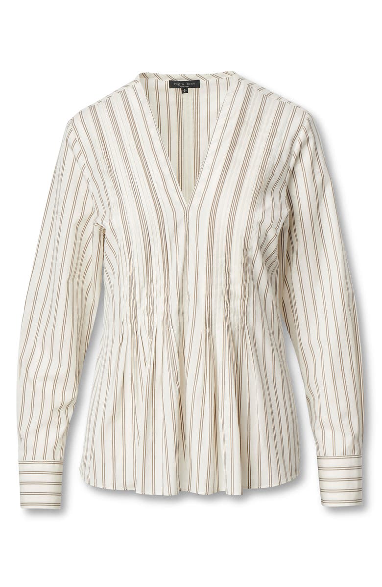 rag
bone Asher Stripe Pleated Cotton Blouse, Alternate, color, Brown Stripe