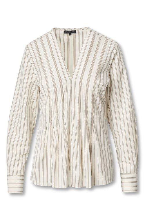 Rag & Bone Asher Stripe Pleated Cotton Blouse In White