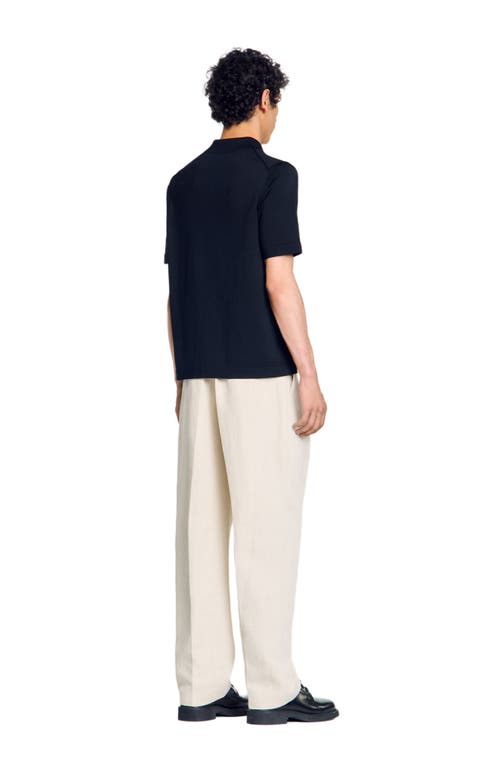 Sandro Knitted Polo Shirt With Zip Collar In Fonte