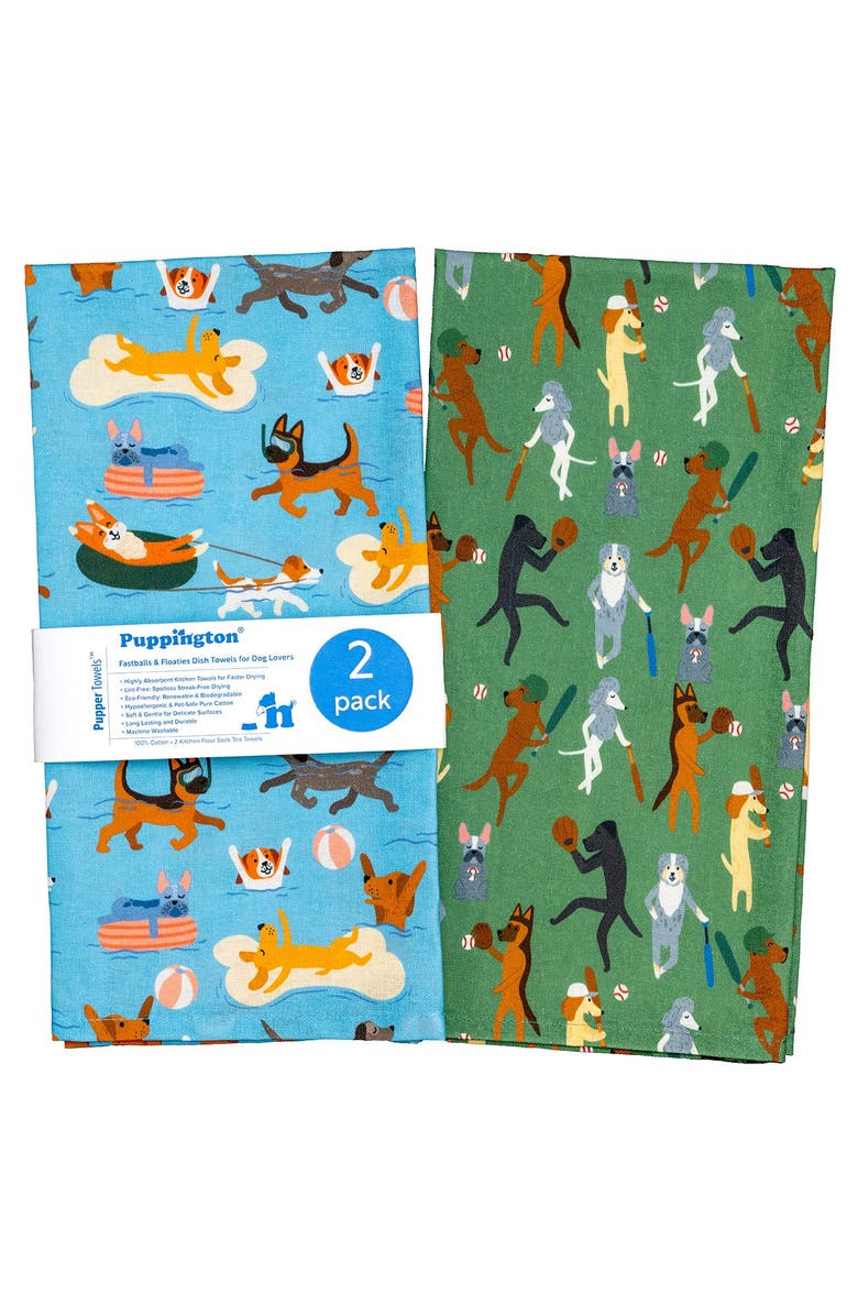Puppington Dog Kitchen Towels - Fastballs & Floaties, Main, color, Fastballs And Floaties