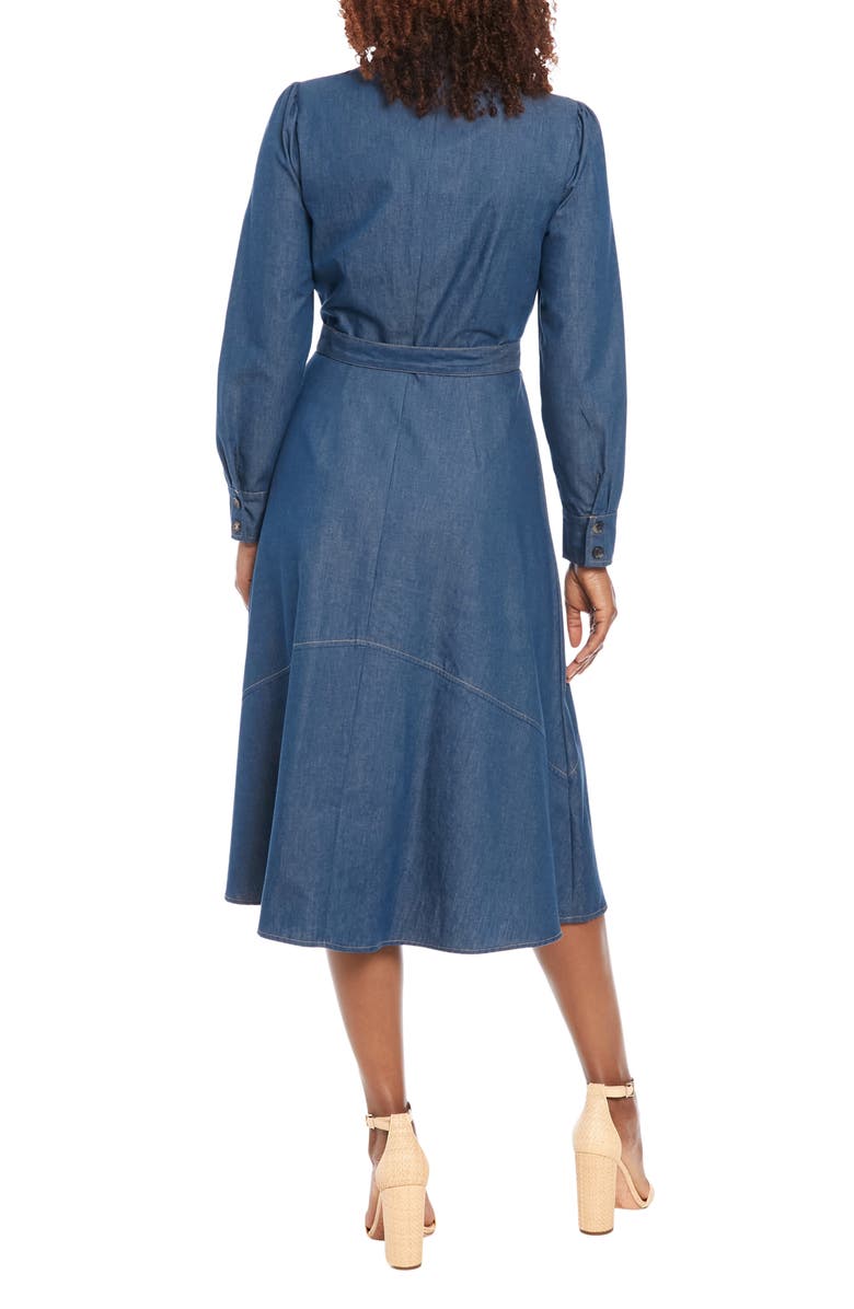 London Times Tie Waist Long Sleeve Denim Shirtdress, Alternate, color, 