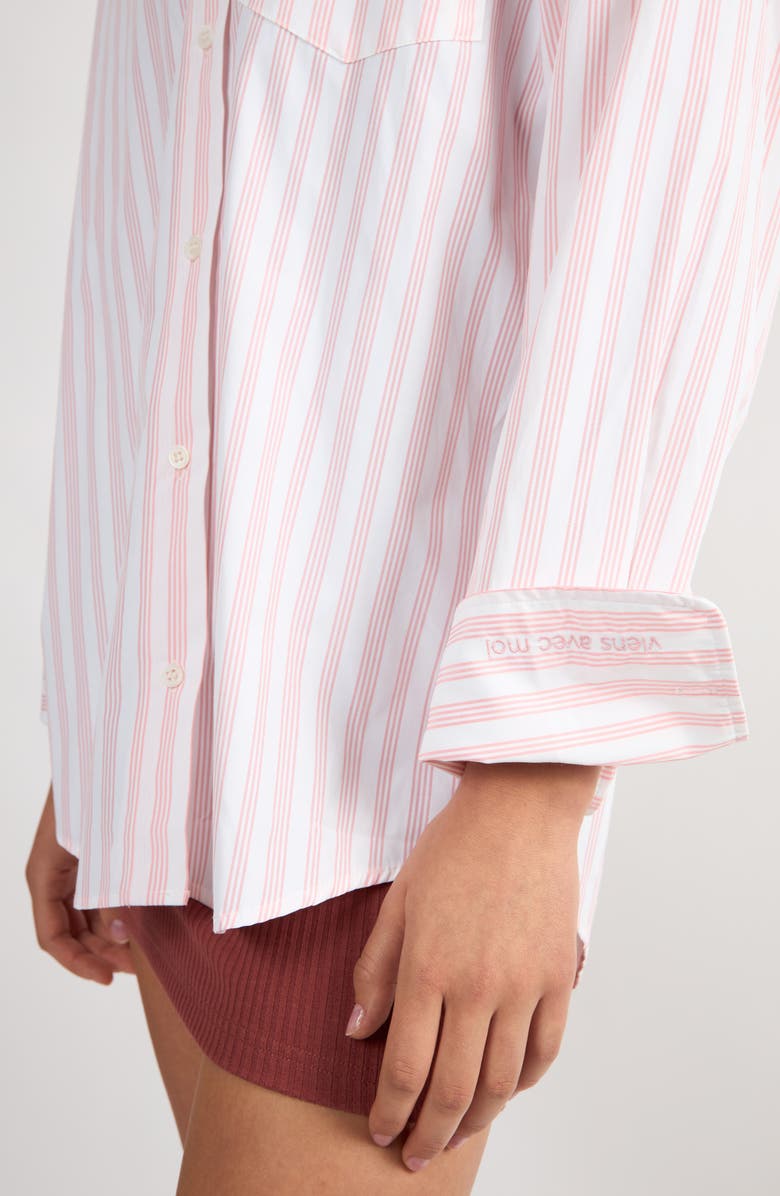Viens Avec Moi Seaside Stripe Button-Up Shirt, Alternate, color, Pink Stripe