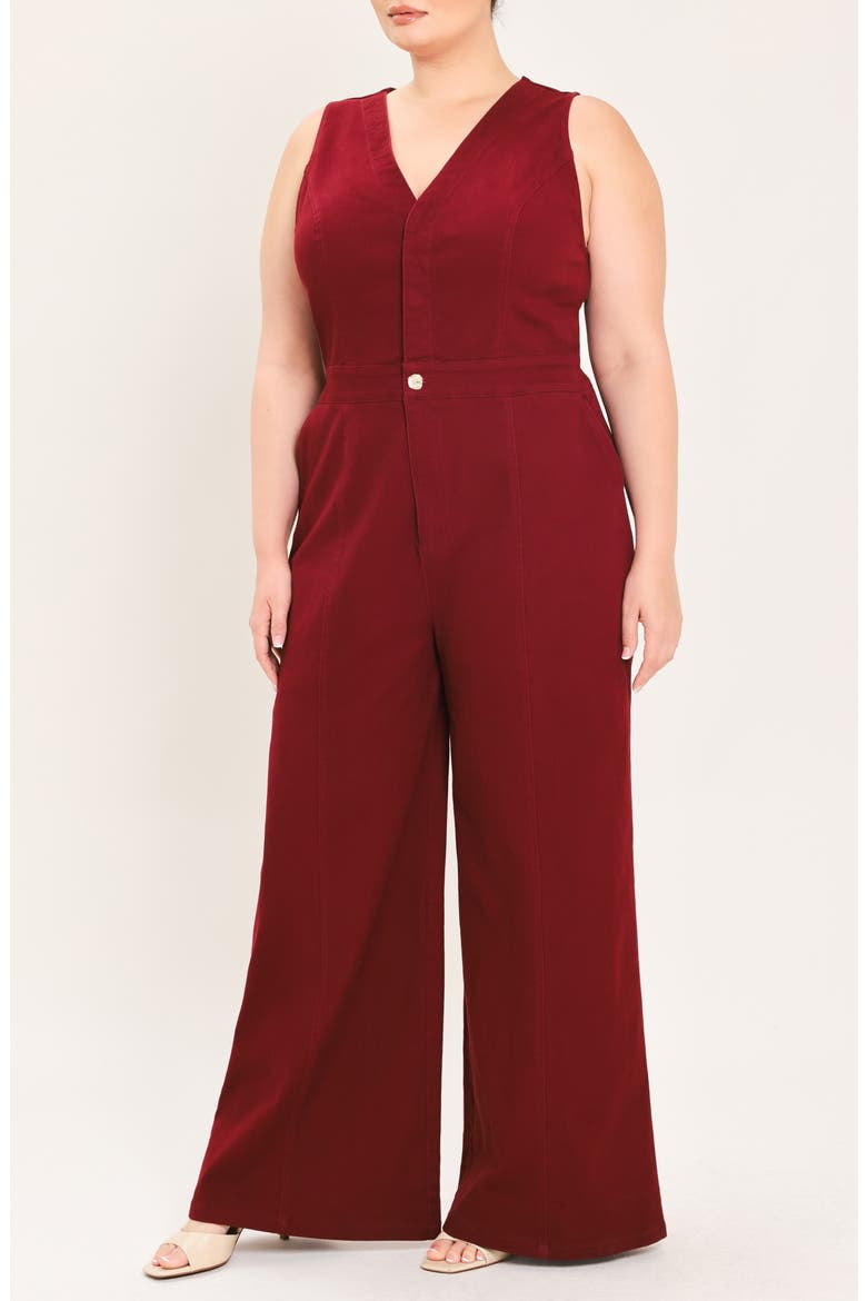 Sleeveless Wide Leg Denim Jumpsuit, Alternate, color, BURGUNDY