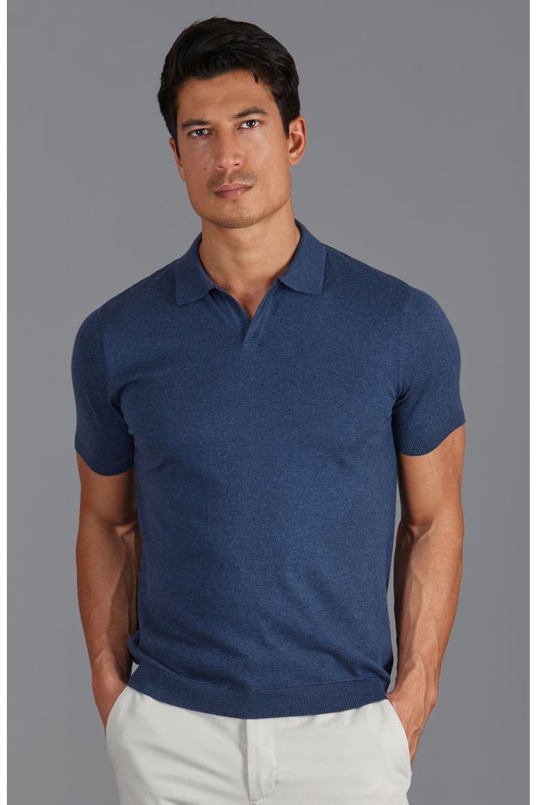 Ultra Fine Cotton Buttonless Polo Shirt, Main, color, Bluemelange