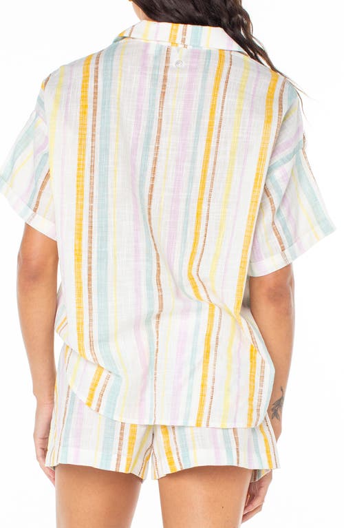 Roxy Beach Nostalgia Stripe Camp Shirt In Egret
