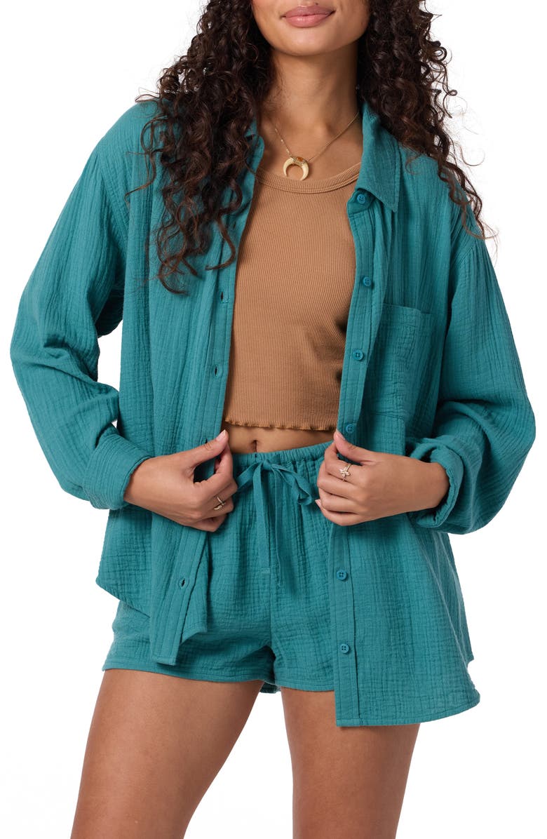 O'Neill Leni Oversize Cotton Gauze Button-Up Shirt, Alternate, color, North Sea