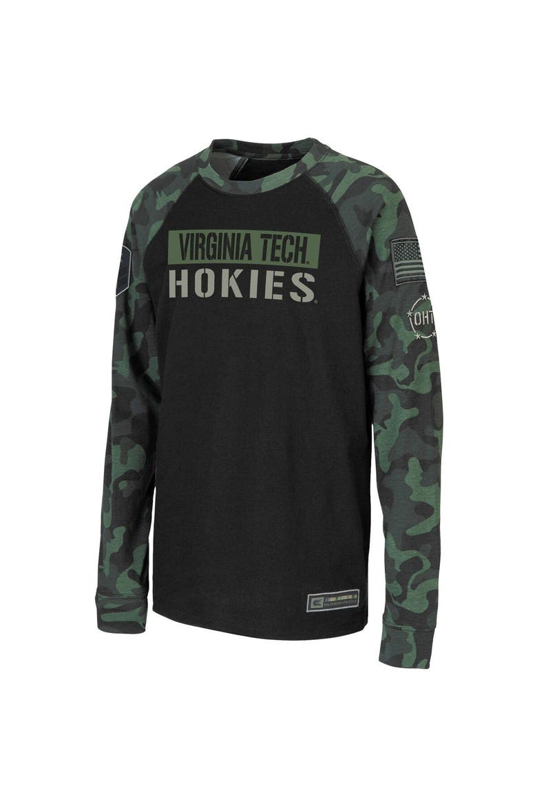 Youth Colosseum Black/Camo Virginia Tech Hokies OHT Military Appreciation Raglan Long Sleeve T-Shirt, Alternate, color, Black
