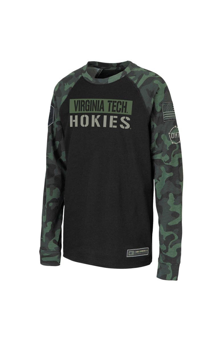 COLOSSEUM Youth Colosseum Black/Camo Virginia Tech Hokies OHT Military Appreciation Raglan Long Sleeve T-Shirt, Alternate, color, 