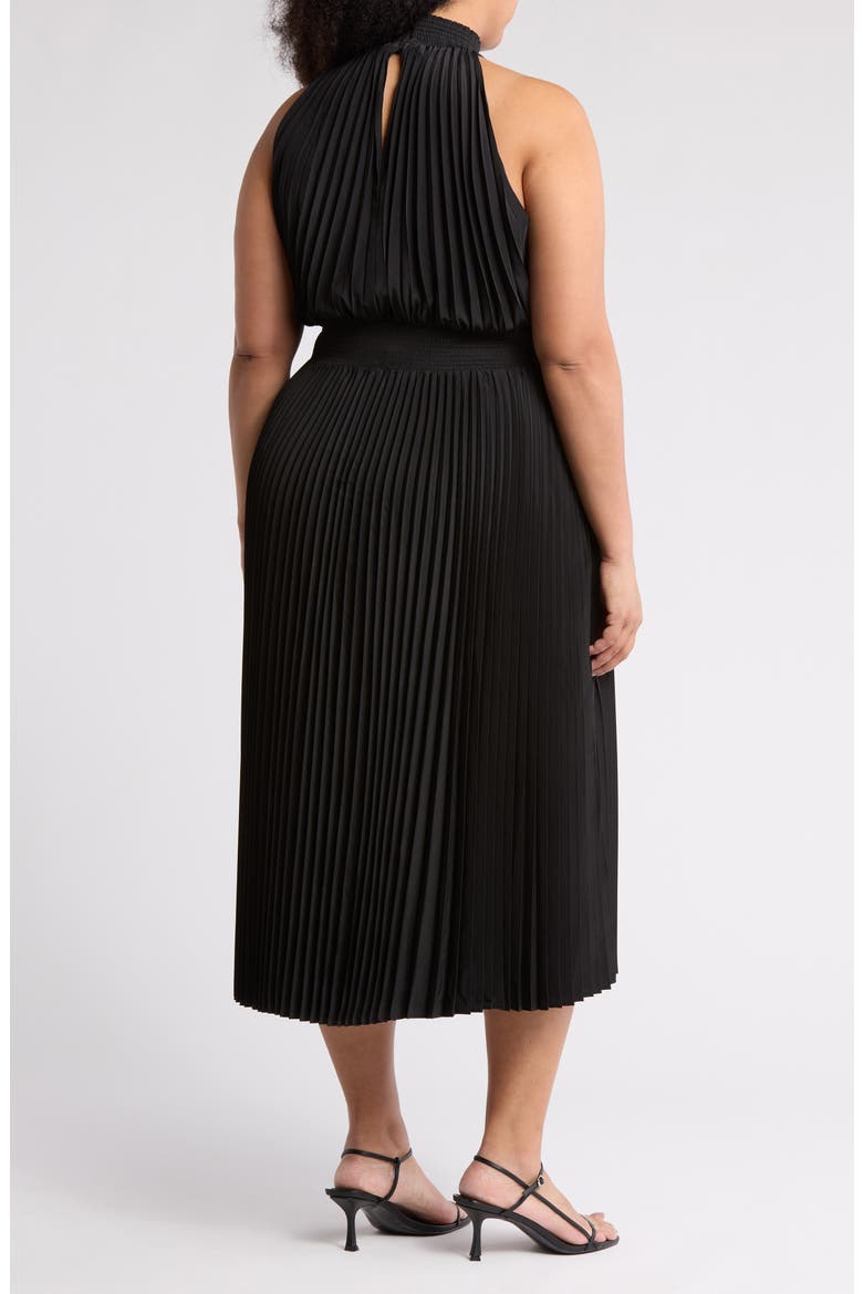 Pleated High Neck Dress, Alternate, color, BLACK