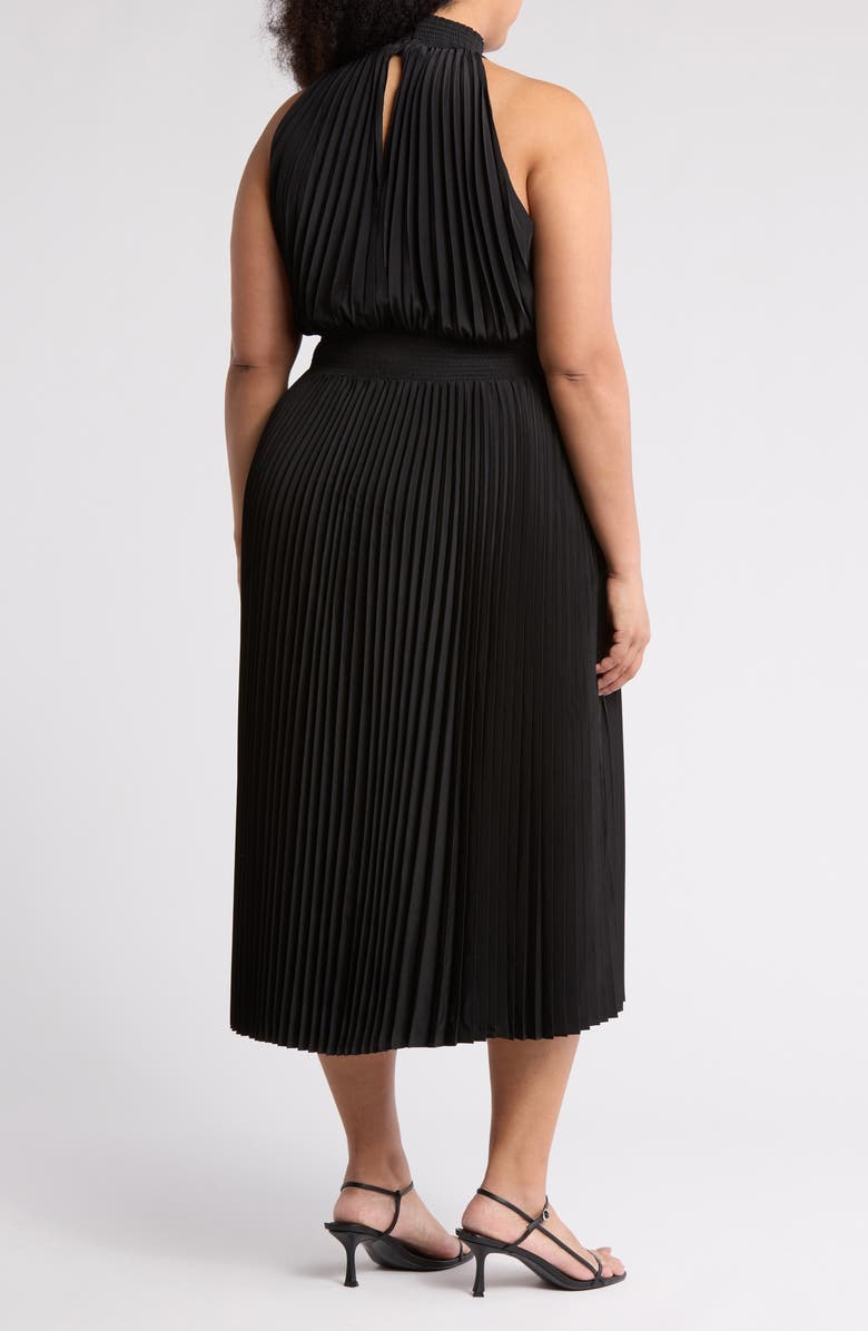 Marina Pleated High Neck Dress, Alternate, color, Black