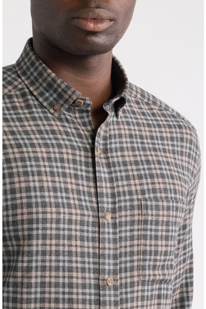 Neal Heathered Check Flannel Button-Down Shirt, Alternate, color, CHARCOAL / TAN SPLIT PLAID