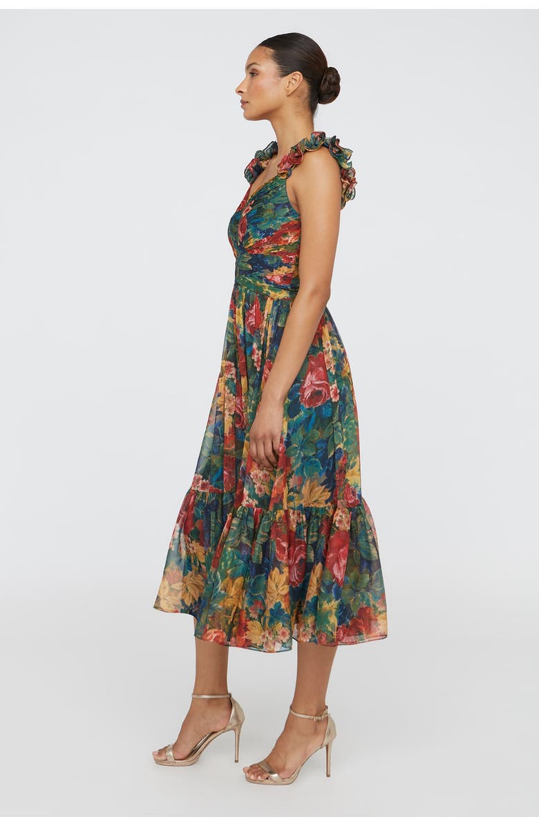 Theia Tate Ruffle Shoulder Dress, Alternate, color, Tapestry Roses