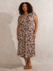 Live Unlimited Leaf Print Drawstring Sleeve Dress
