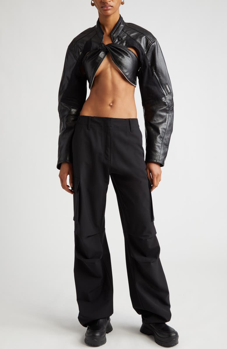 Coperni Cutout Crop Faux Leather Biker Jacket, Alternate, color,