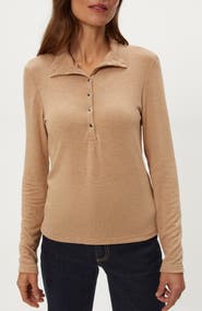 Michael Stars Issa Long Sleeve Snap Placket Polo