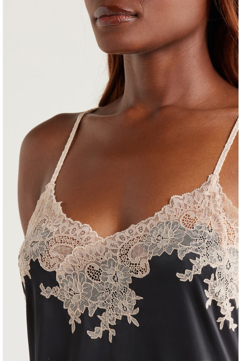 Enchant Lace Trim Satin Chemise, Alternate, color, BLACK
