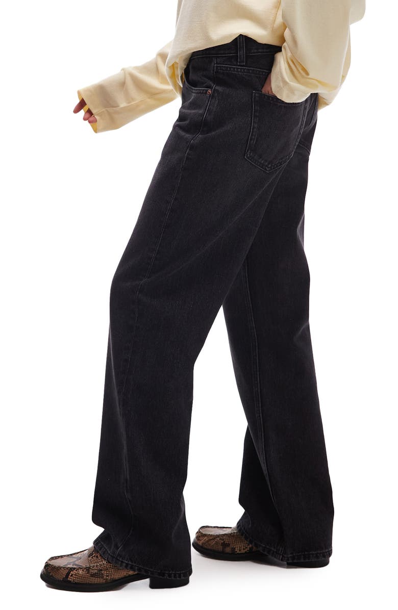 Topshop Ember Low Rise Wide Leg Jeans, Alternate, color, Black