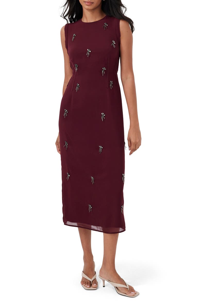 MINT VELVET Diamante Midi Dress, Alternate, color, Burgundy