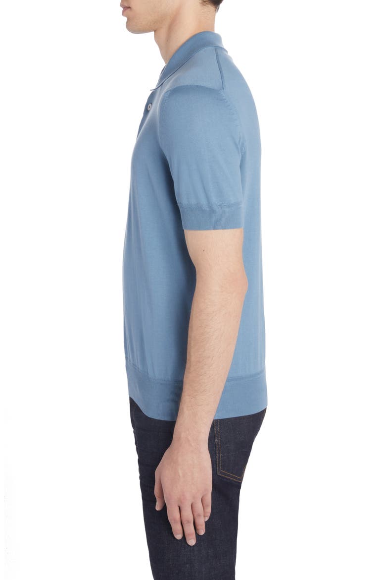 Superfine Sea Island Cotton Polo Sweater, Alternate, color, DENIM BLUE