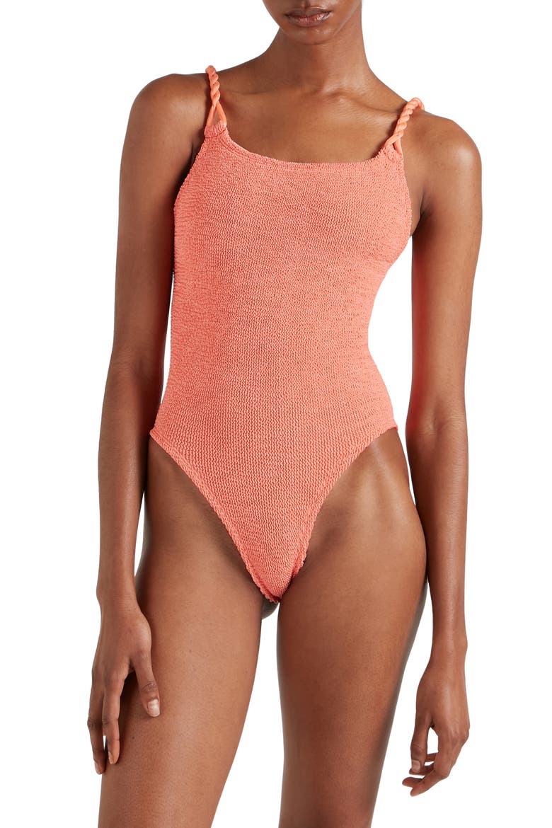 Camille Crinkle One-Piece Swimsuit, Main, color, METALLIC CORAL