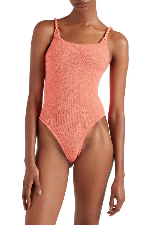 Hunza G Camille Crinkle One-Piece Swimsuit in Metallic Coral at Nordstrom
