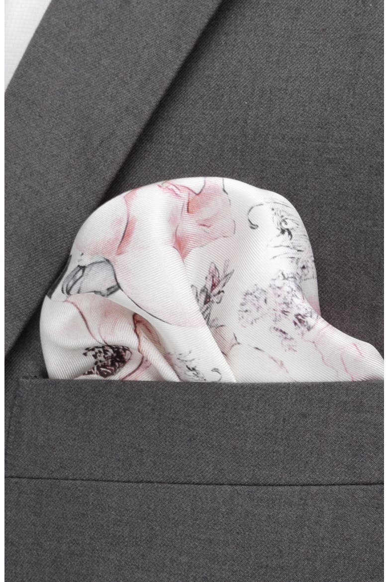 Painted Floral Silk Pocket Square, Alternate, color, GREY