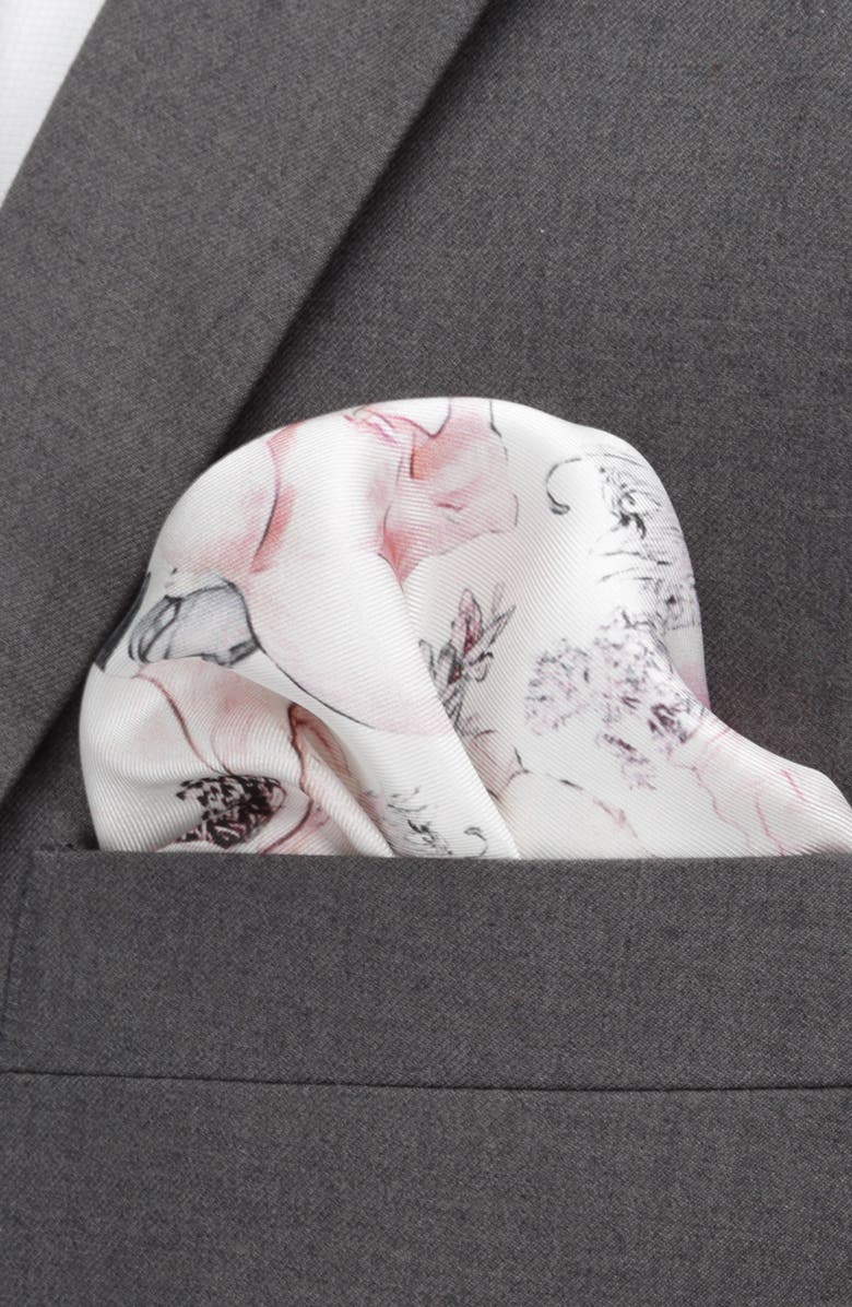 Cufflinks, Inc. Painted Floral Silk Pocket Square, Alternate, color, Grey