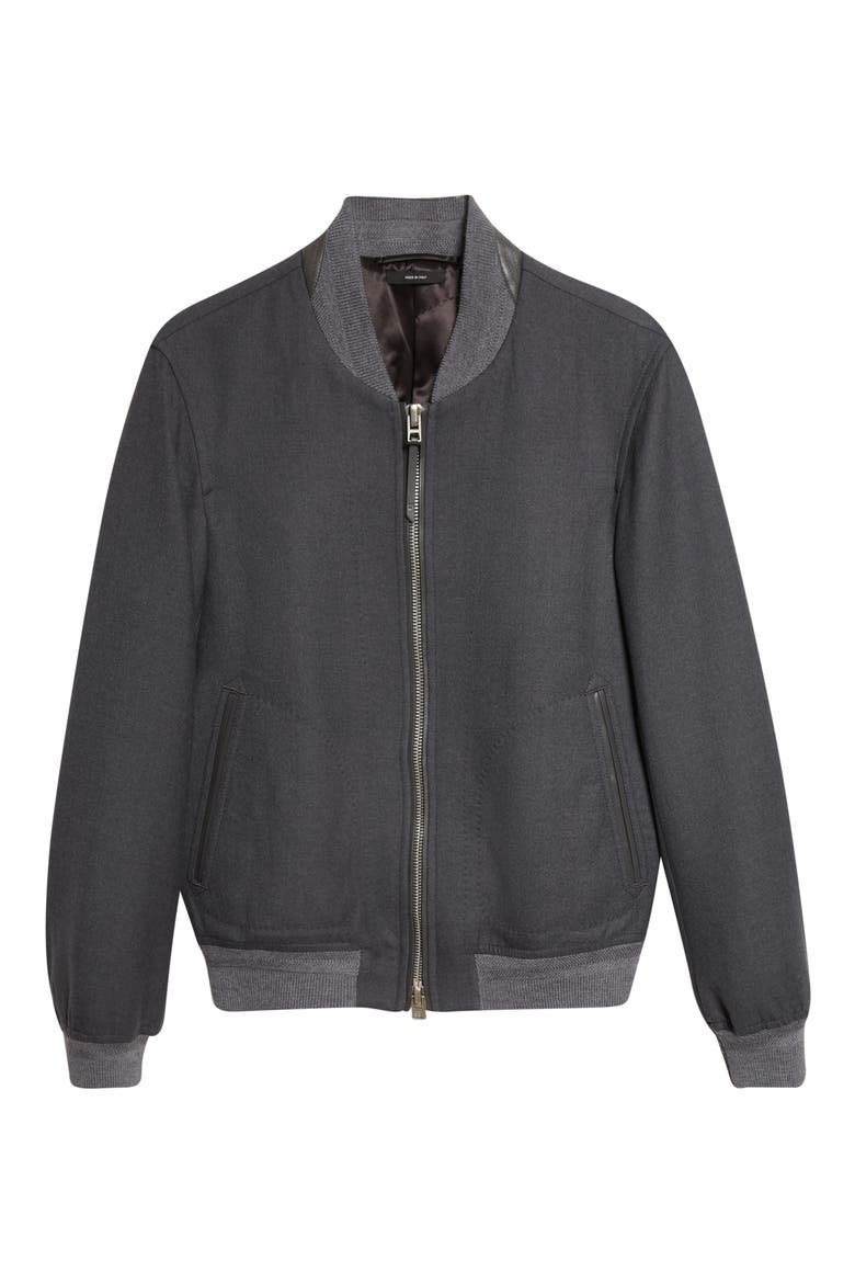 Two-Way Zip Lightweight Wool & Silk Bomber Jacket, Main, color, TAR GREY MELANGE