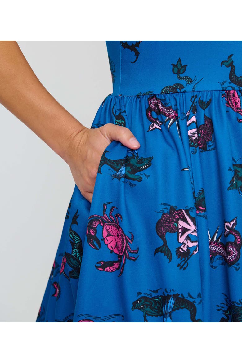 1950s Cotton Swing Dress, Alternate, color, Blue Sea Creature Print