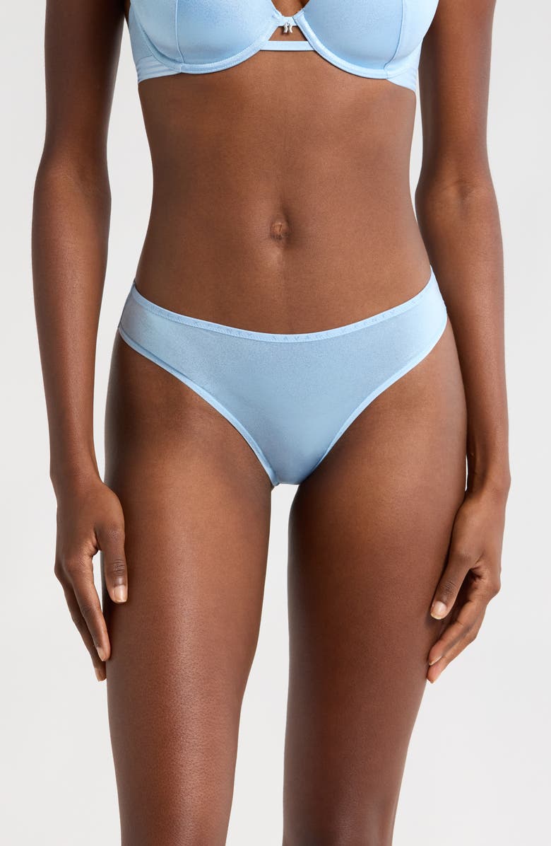 SAVAGE X FENTY Microfiber Metallic Thong Panty, Main, color, Moon Daisy Blue/ Ice Blue Foil