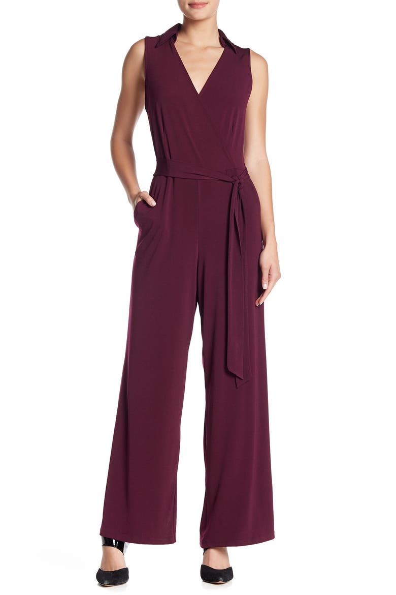 Solid Tie Waist Jumpsuit, Main, color, MALBEC
