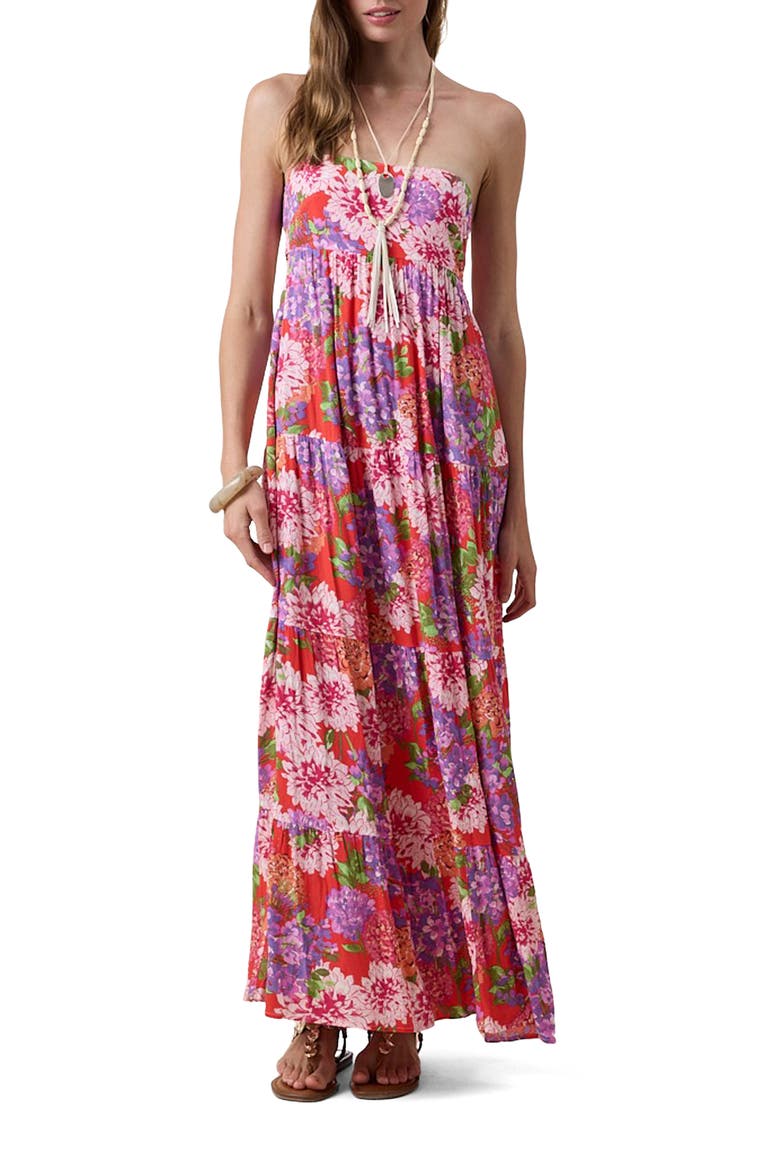 Strapless Open Back Maxi Dress, Main, color, RED