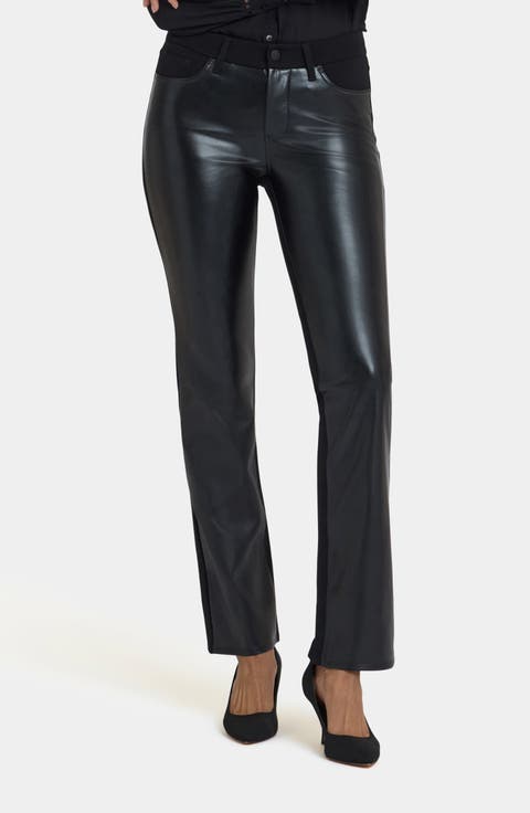 Marilyn Straight Leg Mixed Media Faux Leather Pants (Regular & Petite)