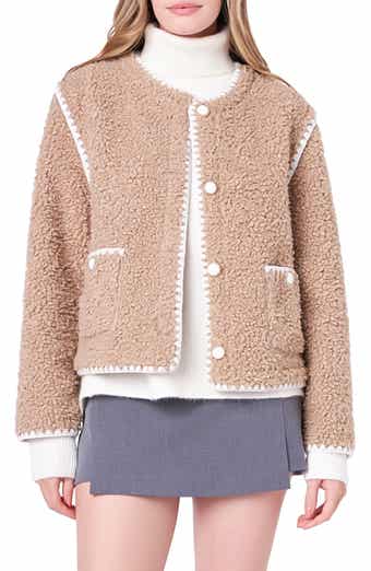 English Factory Premium Contrast Trim Faux Shearling Jacket