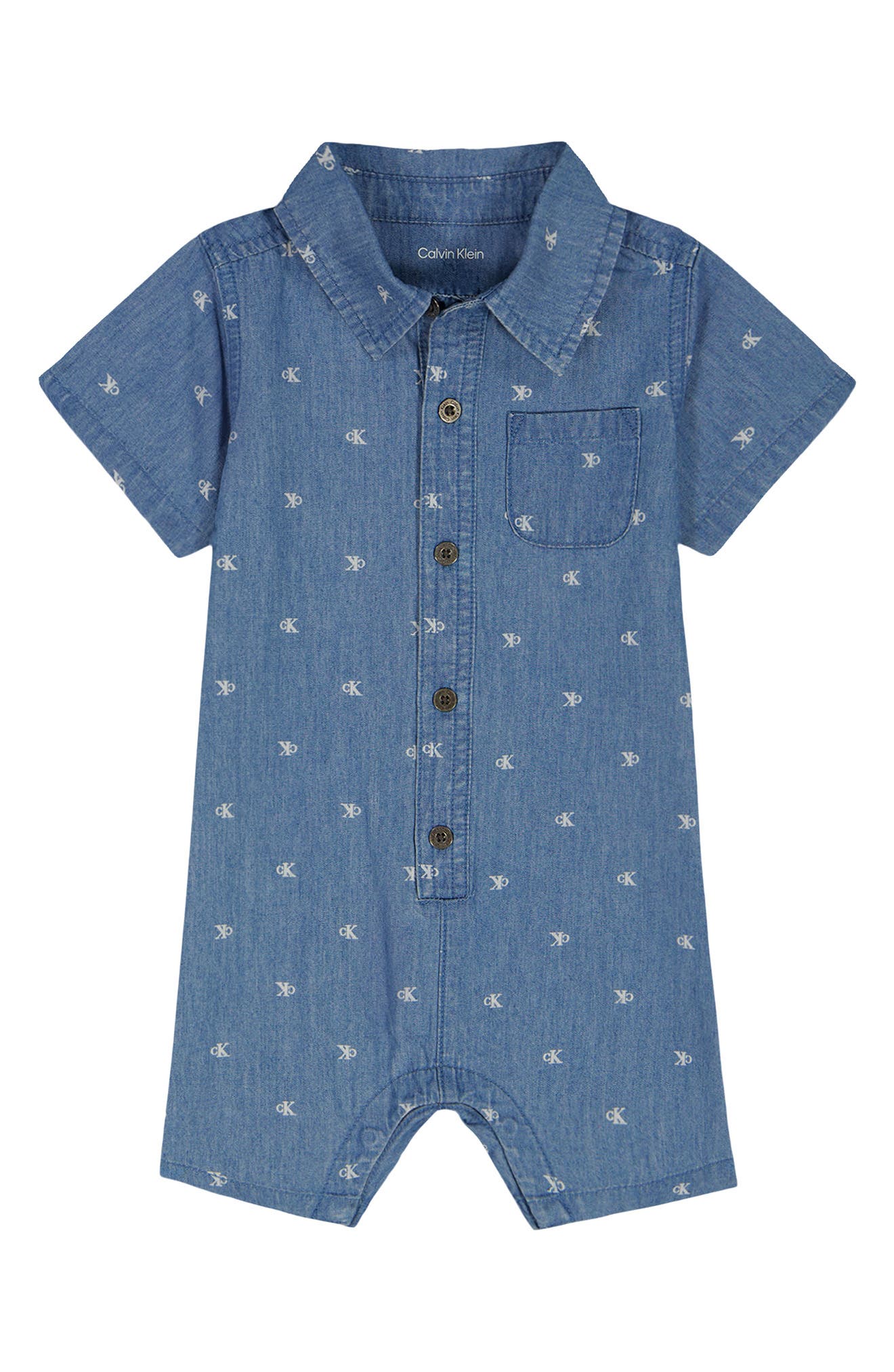 Calvin Klein Logo Embroidered Denim Romper