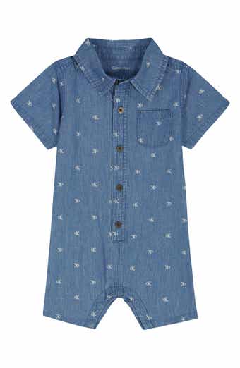 Logo Embroidered Denim Romper