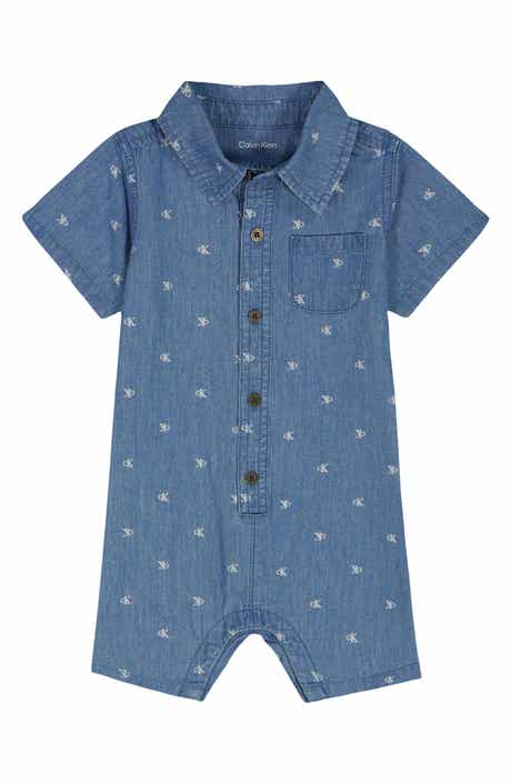 Calvin Klein Logo Embroidered Denim Romper