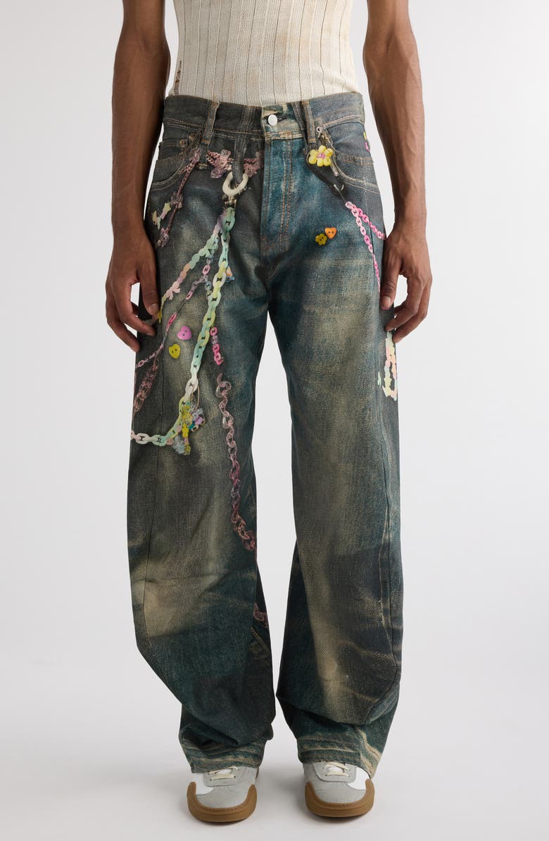 Acne Studios Trompe L'Oeil Baggy Wide Leg Cotton Canvas Pants, Main, color,