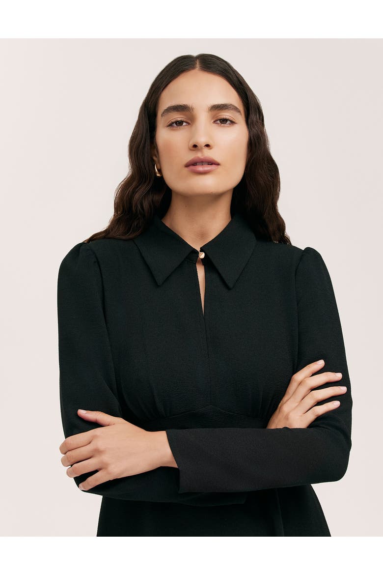 Sabine Long Sleeve Collared Short Dress, Alternate, color, Black