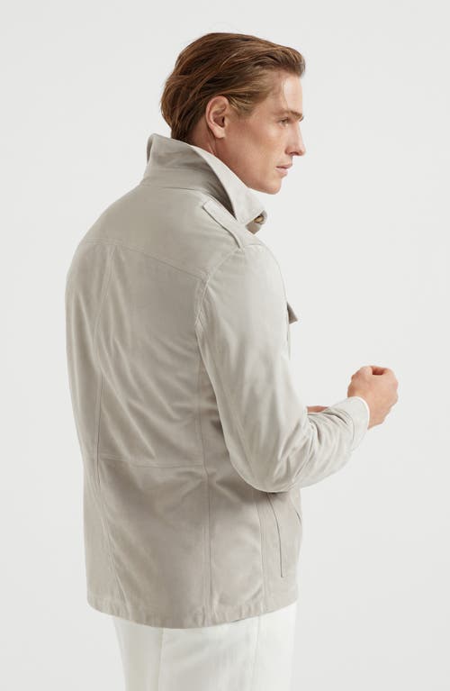 Brunello Cucinelli Suede Lamb Leather Jacket In Beige In Rope