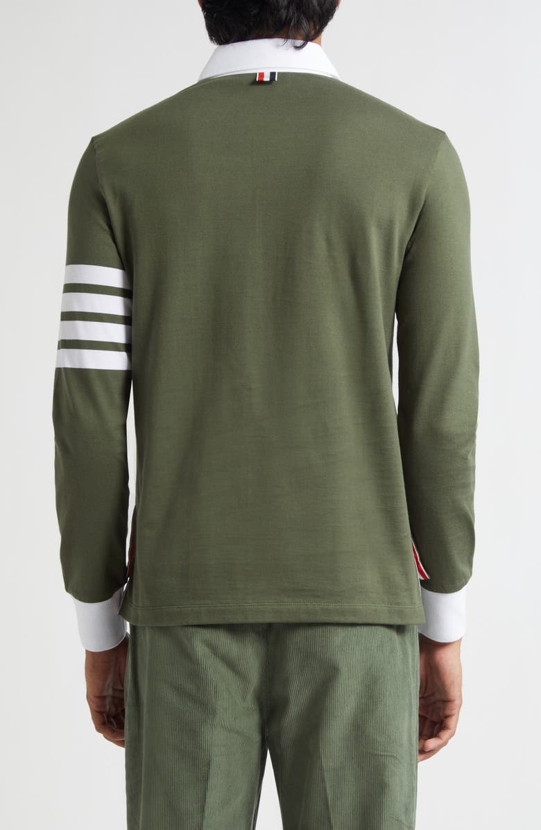 Thom Browne Classic Fit 4-Bar Long Sleeve Rugby Polo, Alternate, color, Dark Green