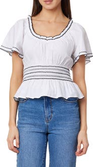 Kensie Embroidered Flutter Sleeve Peplum Top