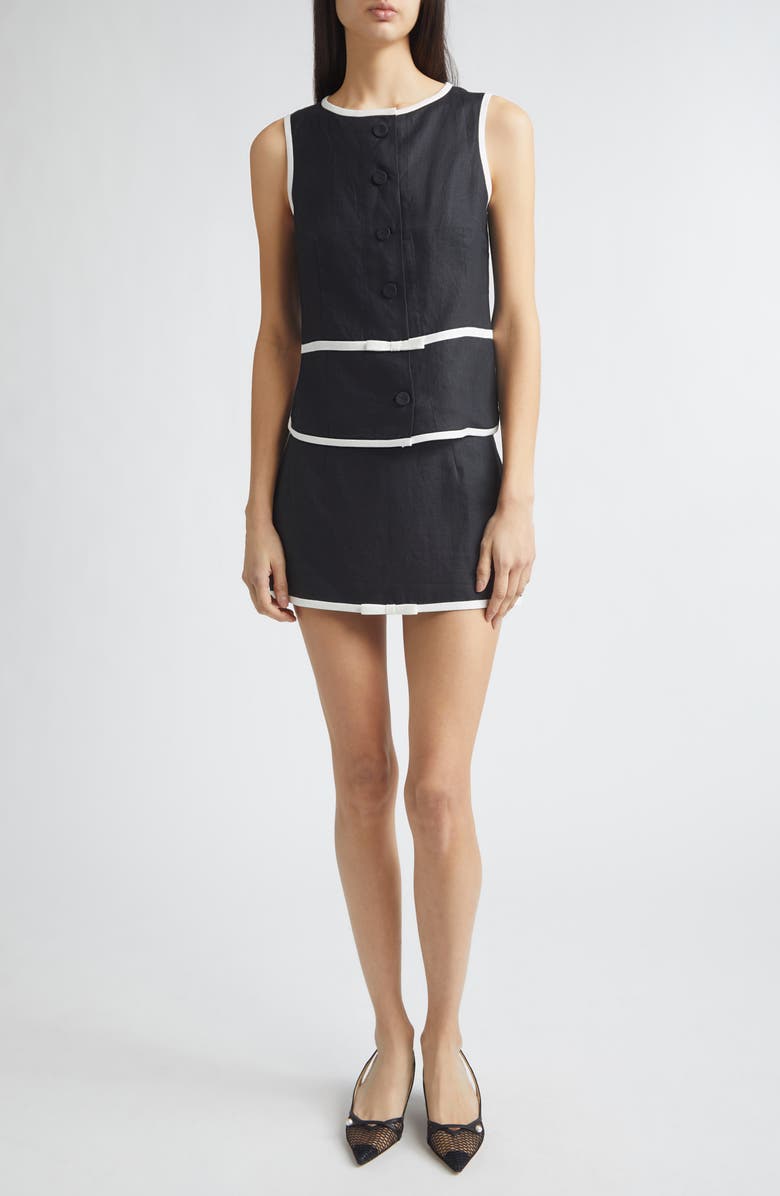 Tanner Fletcher Gender Inclusive Paula Linen Bow Miniskirt, Alternate, color, Black