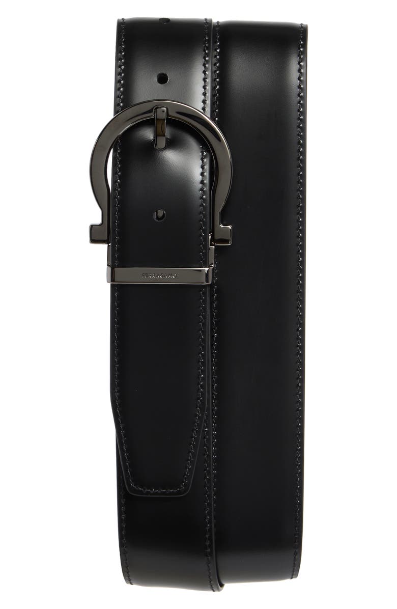 FERRAGAMO Gancio Reversible Leather Belt, Alternate, color, Moro Nero